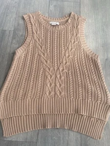 Rachel Zoe hellbraune Zopfmuster Weste ärmellos Pullover Hi Low Gr. M Boho Fischer - Bild 1 von 4