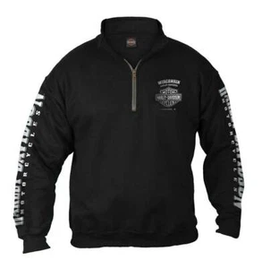 Harley-Davidson Men's Lightning Crest 1/4 Zip Cadet Pullover Sweatshirt, Black - Picture 1 of 2