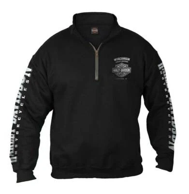 Harley-Davidson Men's Lightning Crest 1/4 Zip Cadet Pullover Sweatshirt, Black - Image 1 of 2