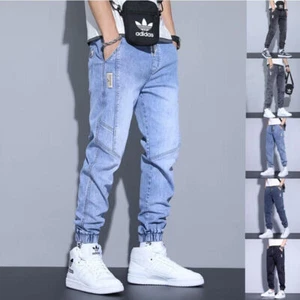 New Mens Cuffed Jogger Jeans Elasticated Waist Designer Denim Trousers All Sizes - Picture 1 of 50