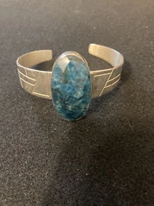 Jay King Desert Rose Trading Sterling Silver Blue Apatite Inlay Cuff Bracelet - Picture 1 of 6