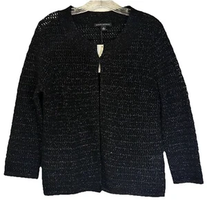 Banana Republic Cardigan Women’s Medium Lamb's Wool Sweater Knitted Black Gold - Picture 1 of 15