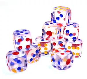 Neu 10er Set durchscheinend abgerundete Ecke 16 mm Würfel - 5/8" Spielwürfel - klar - Bild 1 von 1