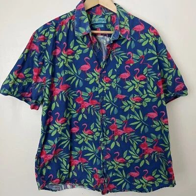 Camisa de campamento Joe Marlin Aloha para hombre XL azul zafiro rosa flamenco bolsillo algodón Foto 1 de 4
