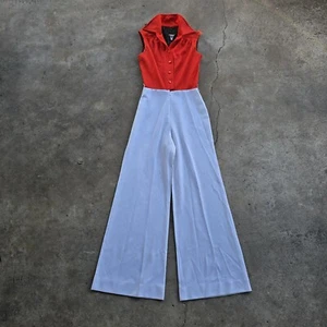 Vintage 60s Strait Jane Mod Bell Bottom Overalls Jumpsuit One Piece - Picture 1 of 5