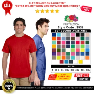 Fruit Of The Loom 3931 Men's T Shirt Casual Blank HD Cotton Plain Crew T-Shirt - Picture 1 of 33