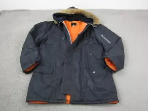 Vintage Military Parka Jacket Mens Large 42 Blue N3-B Anorak Snorkel Fur Zip 1A - Picture 1 of 14