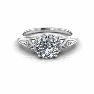 1.35 Ct Round Simulated Diamond Halo Engagement Ring 14K White Gold Over Women's - Image 1 of 4