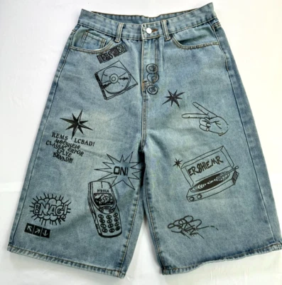 Shorts jeans masculino estilo Y2K perna larga caimento solto - Tamanho 29 - Imagem 1 de 4