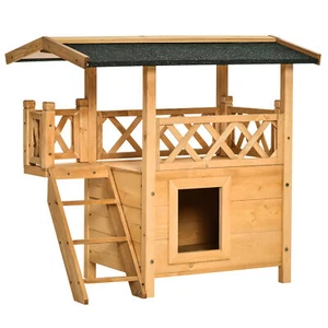 PawHut Cat House Puppy Pet Home Outdoor Garden Roof Shelter Wooden Waterproof - Picture 1 of 11