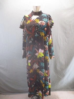 H&M Size 14 Womens Floral Mock Neck Long Ruffle Sleeve Sheath Maxi Dress 851 - Image 1 of 4