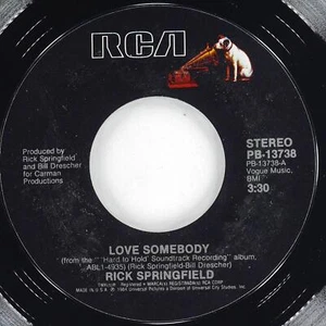 RICK SPRINGFIELD Love Somebody RCA PB-13738 EX- 45rpm 7" 1984 Pop Rock - Picture 1 of 4