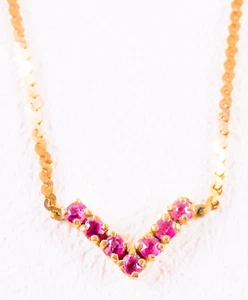 14K Yellow Gold .20CT TW Ruby V Drop Serpentine Chain Necklace 2.35 Grams - Picture 1 of 23