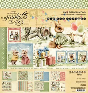 Graphic45 HIP HIP HOORAY! 8x8 PAPER PACK scrapbooking 24 SHEETS - Picture 1 of 9