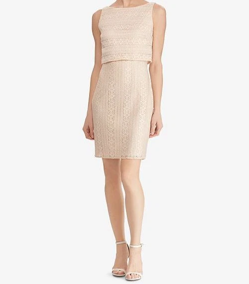 American Living Pink Blush Floral-lace Popover Dress 4 NWD