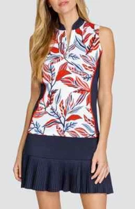 CODA DONNA Cley Top Galleria Foliage SENZA MANICHE ROSSO GOLF PICKLEBALL S M XL NUOVO - Foto 1 di 9