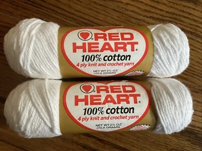Hilo de algodón vintage Red Heart, blanco, lote de 2 Foto 1 de 3