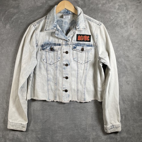 Giacca In Denim AC/DC Ufficiale - 'For Those About To Rock' Band Logo, Colore Blu, Taglia S, Chiusura A Bottone, Stile Coreano