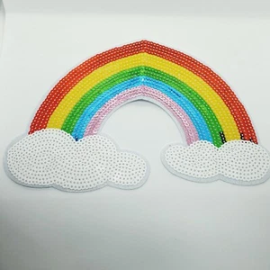 SEQUIN lace applique motif patch costume Pride RAINBOW hotfix - Picture 1 of 1