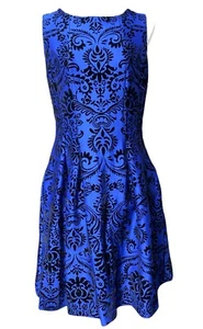 Roz & Ali Women's Blue w/ Black Velvet Accent Design Sleeveless Dress Size 14 - Picture 1 of 14