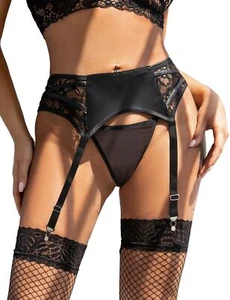 Plus Size Garter Belt for Thigh Highs Black Lace High Waist Garter Belt Set - Picture 1 of 6