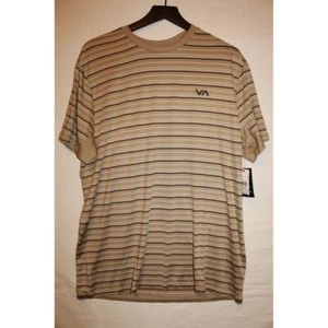 RVCA Striped Crew Neck T-Shirt Casual Short Sleeve Top XL Beige Black - Picture 1 of 8
