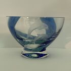 Lenox Undersea Paradise Etched Dolphin Crystal Bowl Blue Swirl Made in Scotland