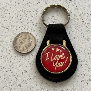 Vintage I Love You Black Fabric Keychain Key Ring #46447 - Picture 1 of 3