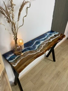 Indoor Multi River Ocean Look Epoxy Consol Table for entryway, Live edge Table - Picture 1 of 6
