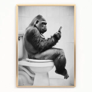 Funny bathroom ape monkey on toilet Print Picture Poster UNFRAMED A4 PHONE - Picture 1 of 1
