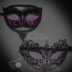 Set maschere mascherate festa costume affascinante e stravagante nero/viola coppia - Foto 1 di 4