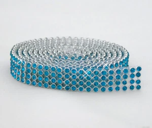 Hotfix PEACOCK BLUE Mesh Strassband SS8 Borte 1,3 cm 4 Reihen zum Aufbügeln Stra - Picture 1 of 7