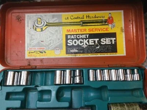 Vintage Central Hardware Master Service Socket Set Tin Metal Tool Box # 11221 - Picture 1 of 6