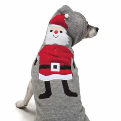 Zack & Zoey Elements SANTA HOLIDAY CHRISTMAS DOG Puppy Sweater Hoodie SPARKLY - Image 1 of 4