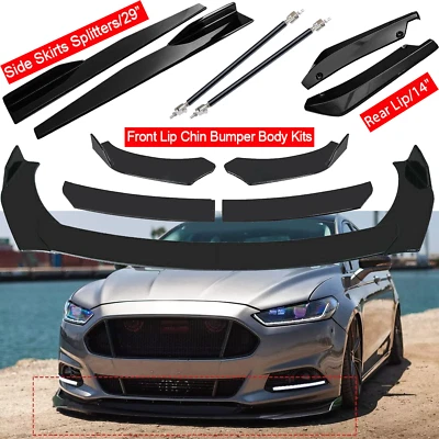 8PCS For Ford Fusion Black Front Bumper Lip Spoiler Splitter Side Skirts Foto 1 de 4