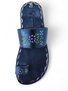Black soft leather handmade toe ring sandals, US Women's sizes 5-10 - Picture 1 of 13