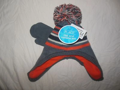 NUEVO CON ETIQUETAS GORRO Y MITONES THE CHILDREN'S PLACE GORRO Niño Tejido Gris 6-12 12-24 Toque Foto 1 de 2