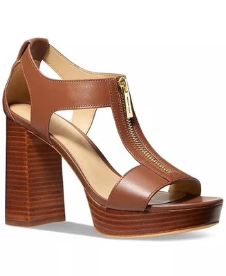 Michael Kors BERKLEY Mid Sandals Platform Heels Brown Leather Zip Women's 9.5 M - Image 1 of 4