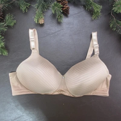 Warners Bra Womens 38C Beige Lightly Lined Striped Wireless T-Shirt Comfort - Image 1 of 4