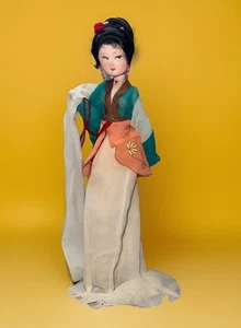 Chinese Paper Mache Silk Doll Figurine - Picture 1 of 11