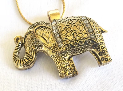 Baroque 3 D Elephant Pendant w/ Rhinestones Necklace - Image 1 of 4