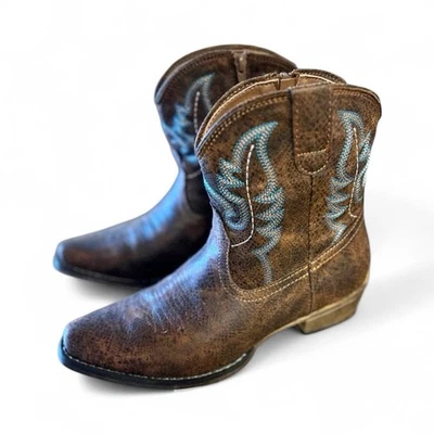 Botas de vaquero Roper marrón envejecido para mujer 9,5 | punta cuadrada turquesa occidental  Foto 1 de 4