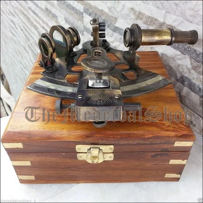 "Vintage Brass Working German Nautical Sextant – Marine Collectible with Wooden - Image 1 of 4