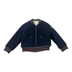 Bonpoint Wool Bomber Jacket Youth Unisex Size 3 Navy Blue Sherpa Lined - Picture 1 of 9