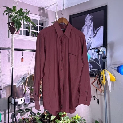 Geoffrey Beene Mens Dress Shirt 16 1/2 34/35 L Microfiber Burgundy Long Sleeve - Image 1 of 4
