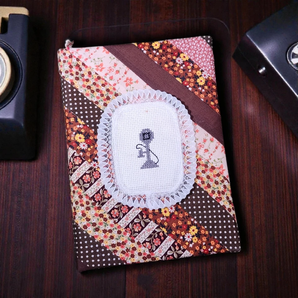 Vintage Handmade Patchwork Fabric Address Book Cross Stitch Phone Cottagecore - Image 1 of 4
