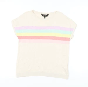 Lipsy Women Beige Striped Sleeveless Jumper Size 6 - Picture 1 of 12