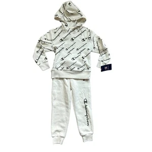 Champion 2 Piece Hoodie & Jogger Logo Print Natural White Sweat Set NWT Kids 5 - Picture 1 of 9