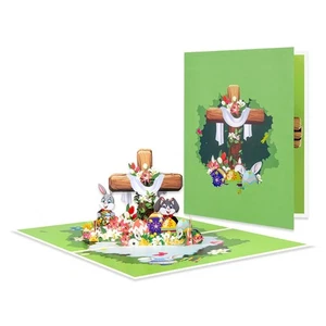 Handmade 3D Easters Greeting Card Accessory With Crosses Rabbit And Eggs Motifs - Picture 1 of 8