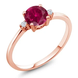 10K Rose Gold Created Ruby and White Created Sapphire Solitaire Engagement Ring - Picture 1 of 6